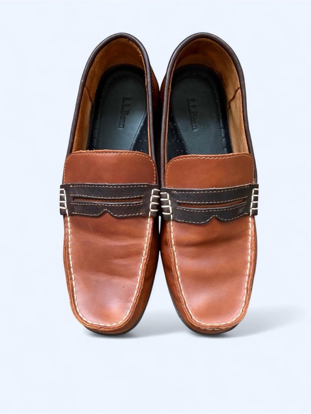 L.L.Bean Men’s 10.5 Wide Two Tone Leather Penny Loafers Brown Slip On 301045